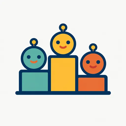 Three agent faces on a podium: a ranking.