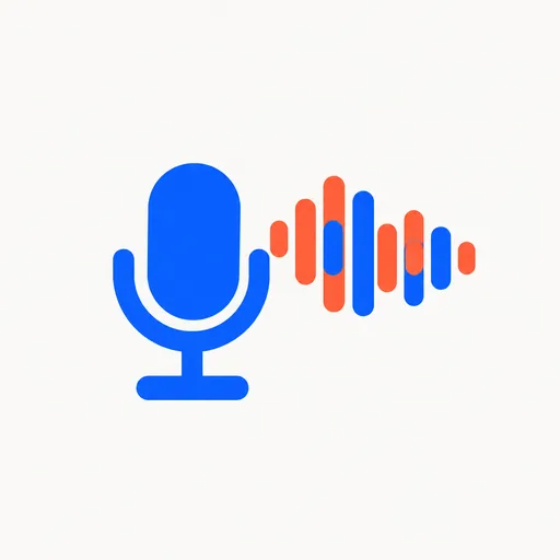 A microphone with two overlapping sound waves, one coral and one blue.