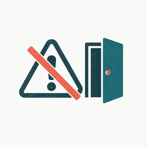 A warning triangle crossed out beside an open door, standing for the unverified-app screen going away.