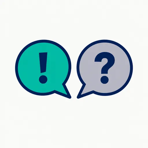 Two speech bubbles facing each other with different marks.