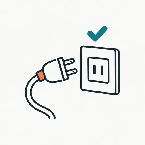 An unplugged cable next to a socket with a check mark: nothing to connect.