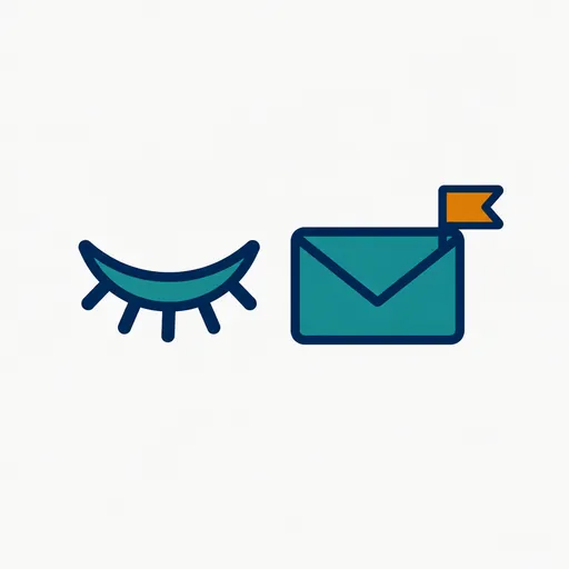 A closed eye and a flagged envelope: unseen, then disclosed.