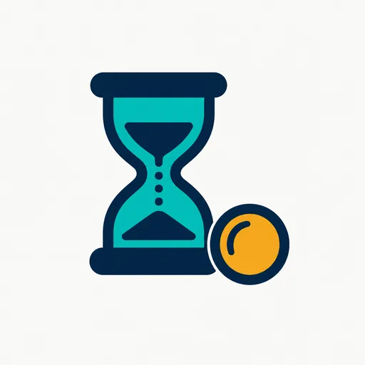 An hourglass beside a single amber coin.