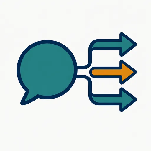 A chat bubble splitting into three arrows: one task, several agents.