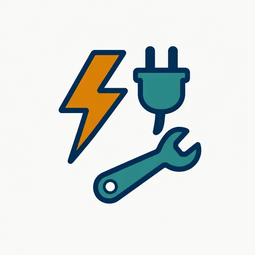 A lightning bolt, a plug and a wrench: speed and tools.
