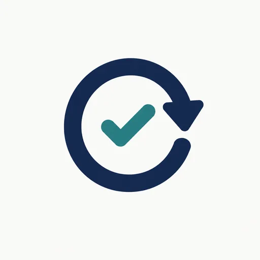 A circular refresh arrow with a check mark.
