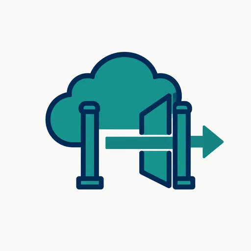 A cloud and an arrow through an open gate: API use passes.