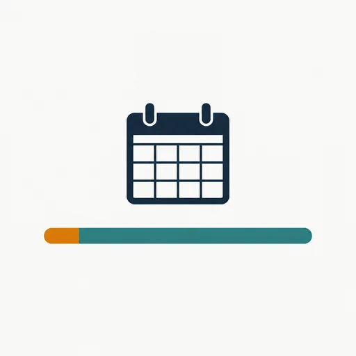 A calendar with a short amber segment at the start of a long teal bar.