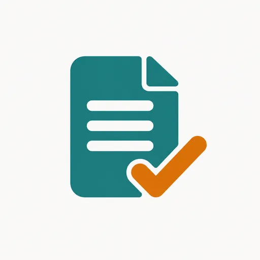 A document with a large check mark: a machine-checked proof.