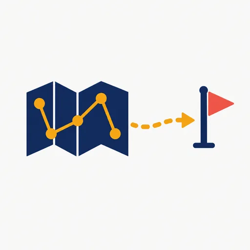 A folded map with a dashed arrow toward a warning flag.