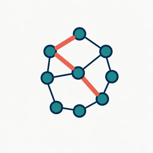 A small network of nodes with one route highlighted: a shortest path through a graph.