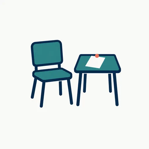 An empty chair at a small review table: the outside reviewer has not sat down yet.