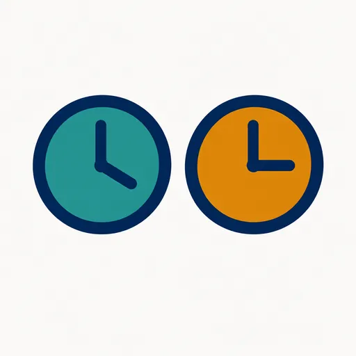 Two clocks, one teal and one amber.
