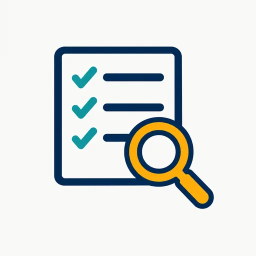 A checklist with a magnifier over it.