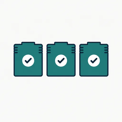 Three teal game cartridges, each with a check mark.