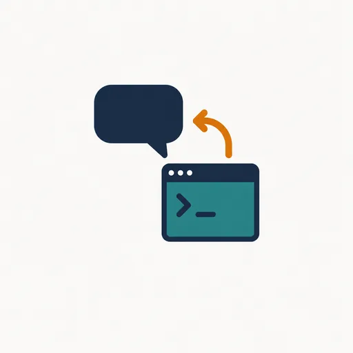 A speech bubble with a reply arrow coming back from a terminal window.
