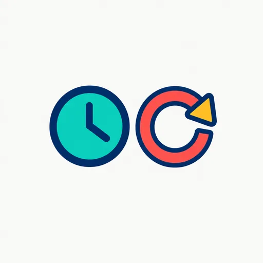 A clock beside a looping arrow.
