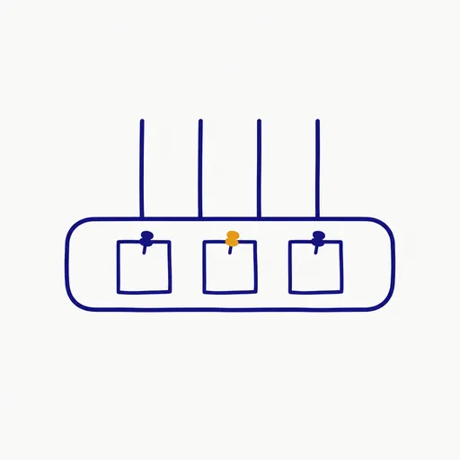 A wide band labelled MEMORY with small notes pinned along it and four threads dipping into it.