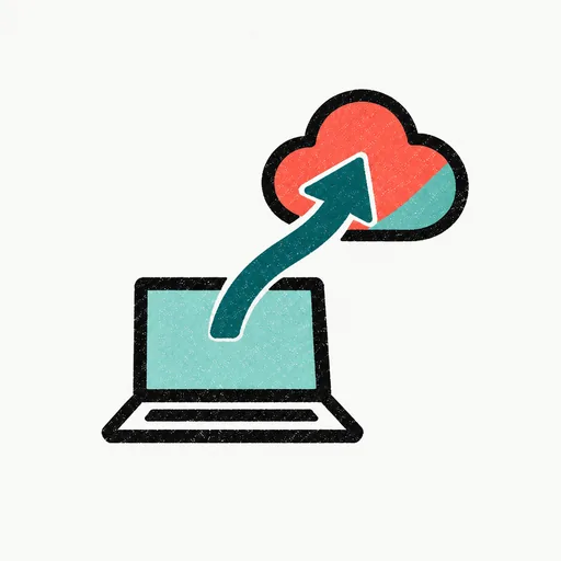 A laptop with an arrow rising into a cloud: new Cowork tasks move to the cloud.
