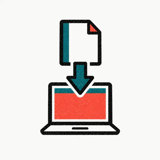A document with a download arrow into a laptop: existing local tasks can be exported.