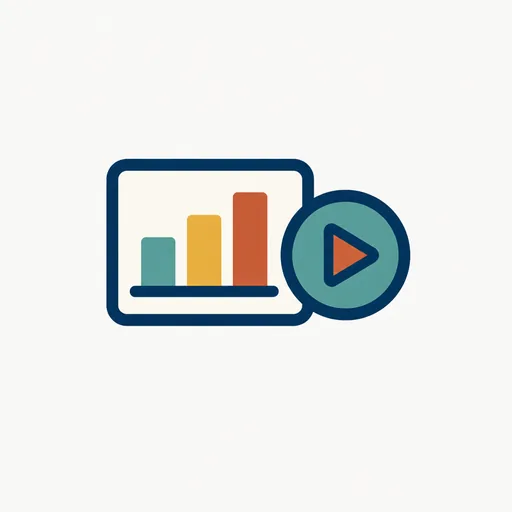 A dashboard panel beside a play button: dashboards and animations.