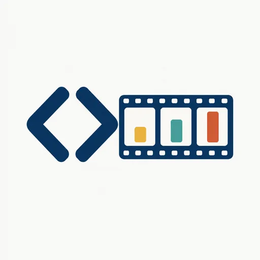 A code bracket next to a filmstrip: animation built as code.