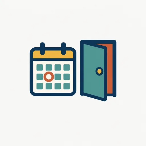 A calendar page with a door closing: a site shutting down on a date.