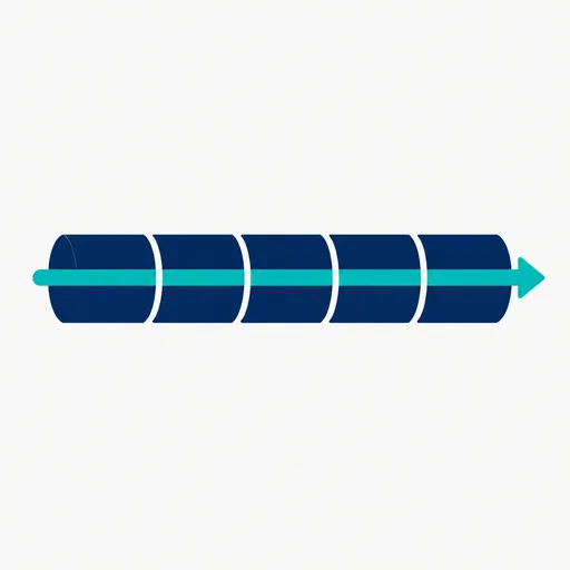A pipeline of five segments with a flow arrow.
