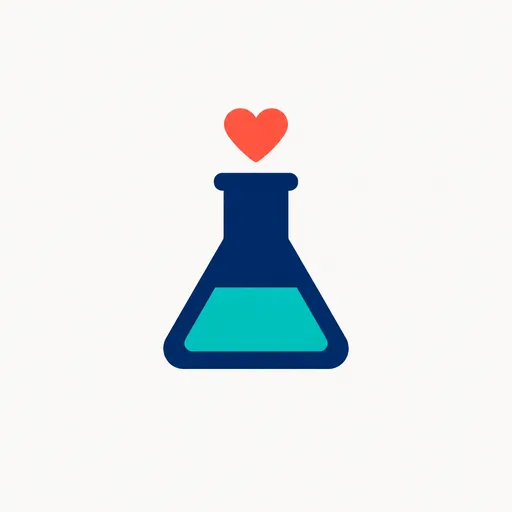 A lab flask with a heart rising from it.