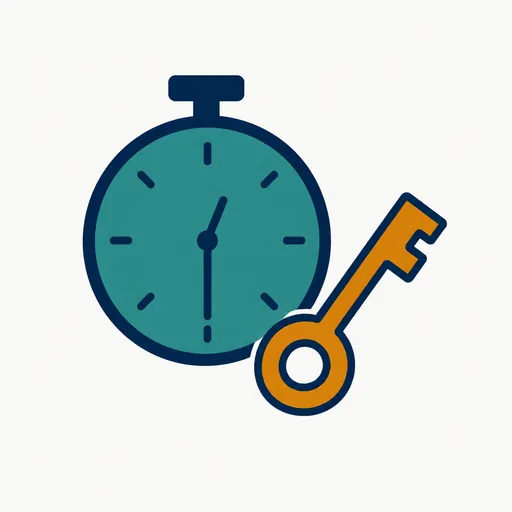 A stopwatch beside a key: solved in under half an hour.