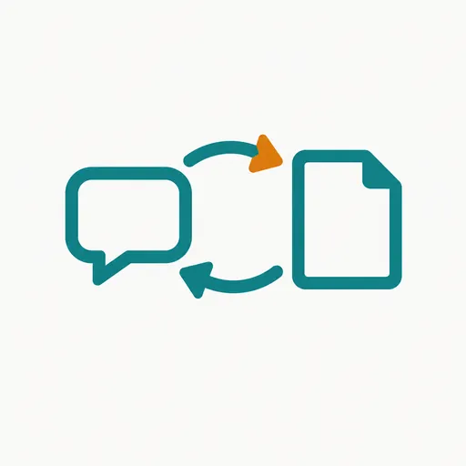 Two arrows between a chat bubble and a document: the connectors run the other way.