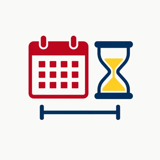 A calendar and an hourglass over a long bracket: the gap before disclosure.