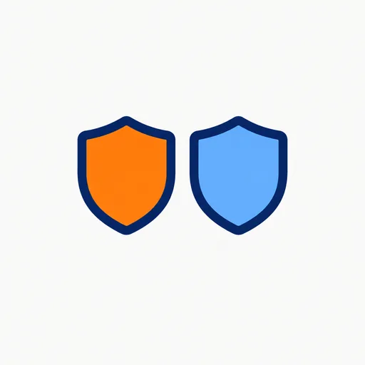 Two shields side by side, one orange and one blue.