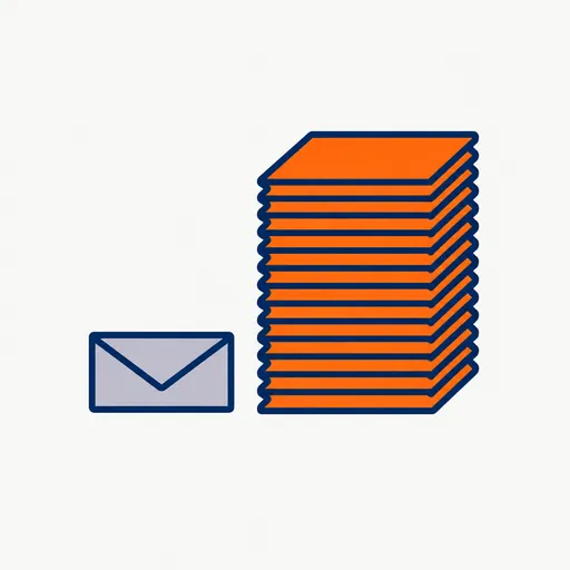 A thin envelope beside a very thick stack of paper.