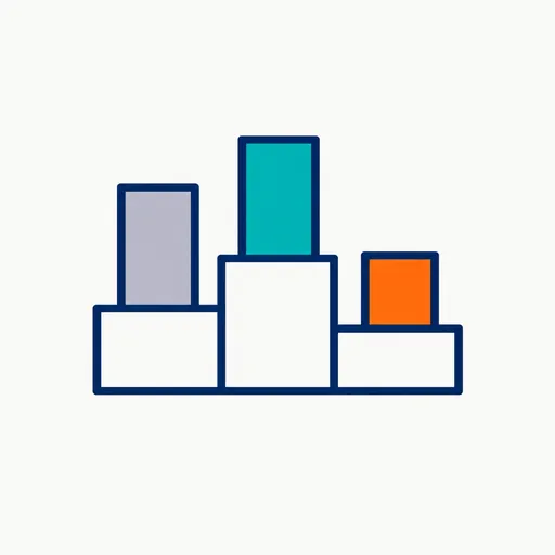 A three-step podium with an orange block on the third step.
