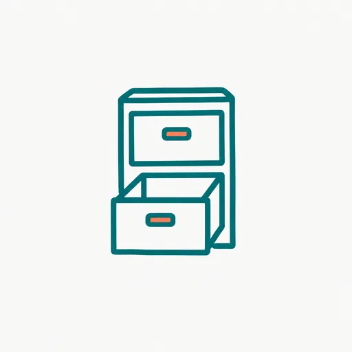 A filing cabinet with one drawer pulled open and empty.