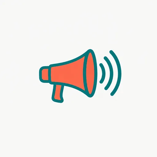 A single coral megaphone with three sound arcs.