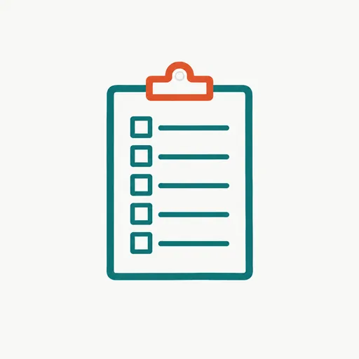A clipboard with five empty checkboxes.