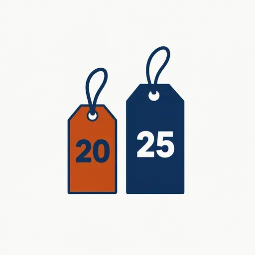 A price tag reading 20 beside a slightly taller tag reading 25.