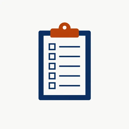 A clipboard with five empty checkboxes.