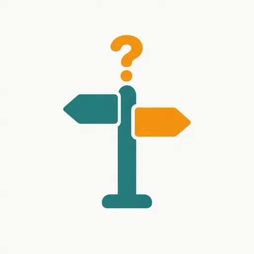 A signpost with two arrows and a question mark: two guesses, no answer.