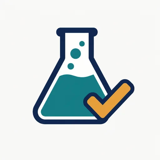 A lab flask with a check mark.