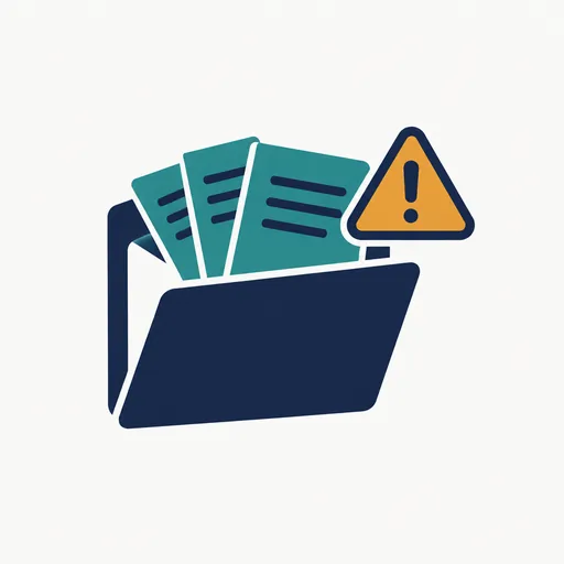 An open folder of data with a caution mark.