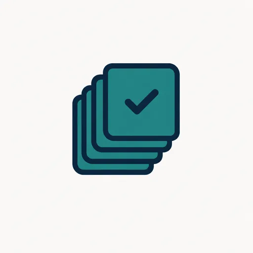 A stack of tiles with a check mark on top.