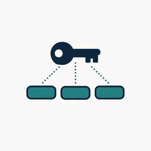 A key linked by dotted lines to three word tiles.