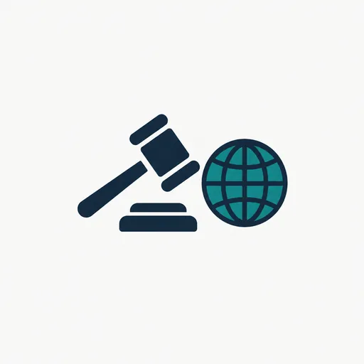 A gavel beside a globe.