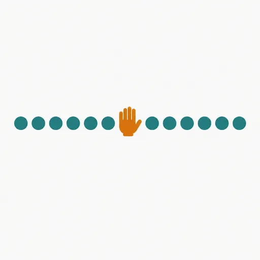 A long row of dots with a single raised hand: far fewer interruptions.