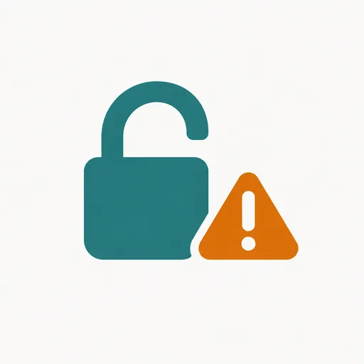 An open padlock beside a warning sign: helpful, not a guarantee.