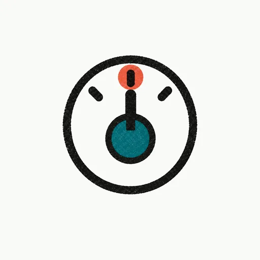 A round control dial with three notches, the pointer on the middle one glowing coral: the medium effort level.
