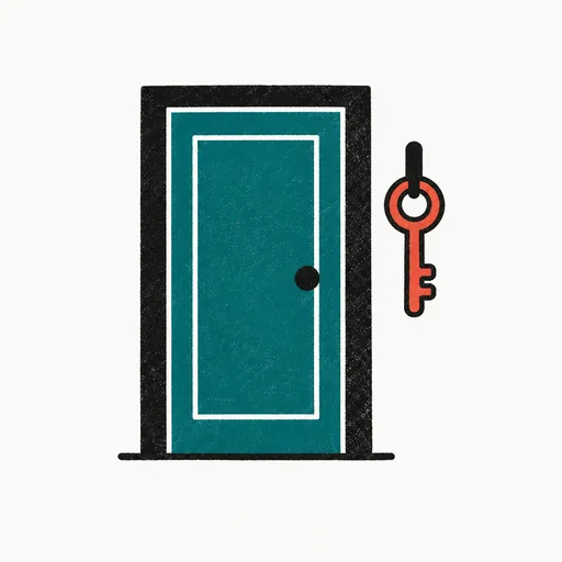 A single closed teal door with one coral key hanging on a hook beside it: SWE-2 opens inside Devin only.